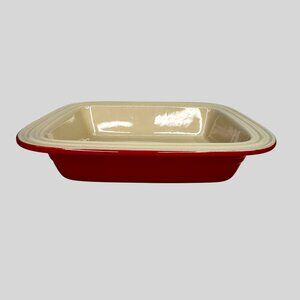 Le Creuset Red Cream Rectangular Stoneware Baking Dish 12" no lid